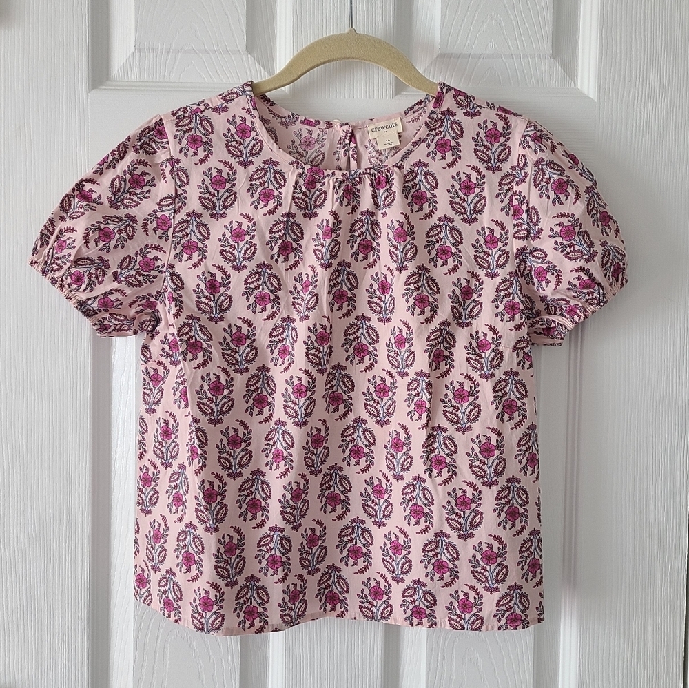 SALE! Crewcuts Puff Sleeve Block Print Top - Picture 1 of 5